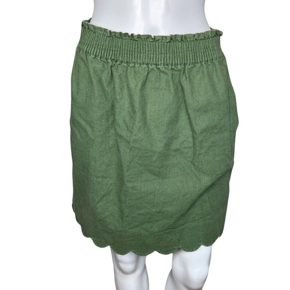 J. Crew Skirt Womens 10 Green Scalloped Cotton Linen Skirt Basic Casual Neutral